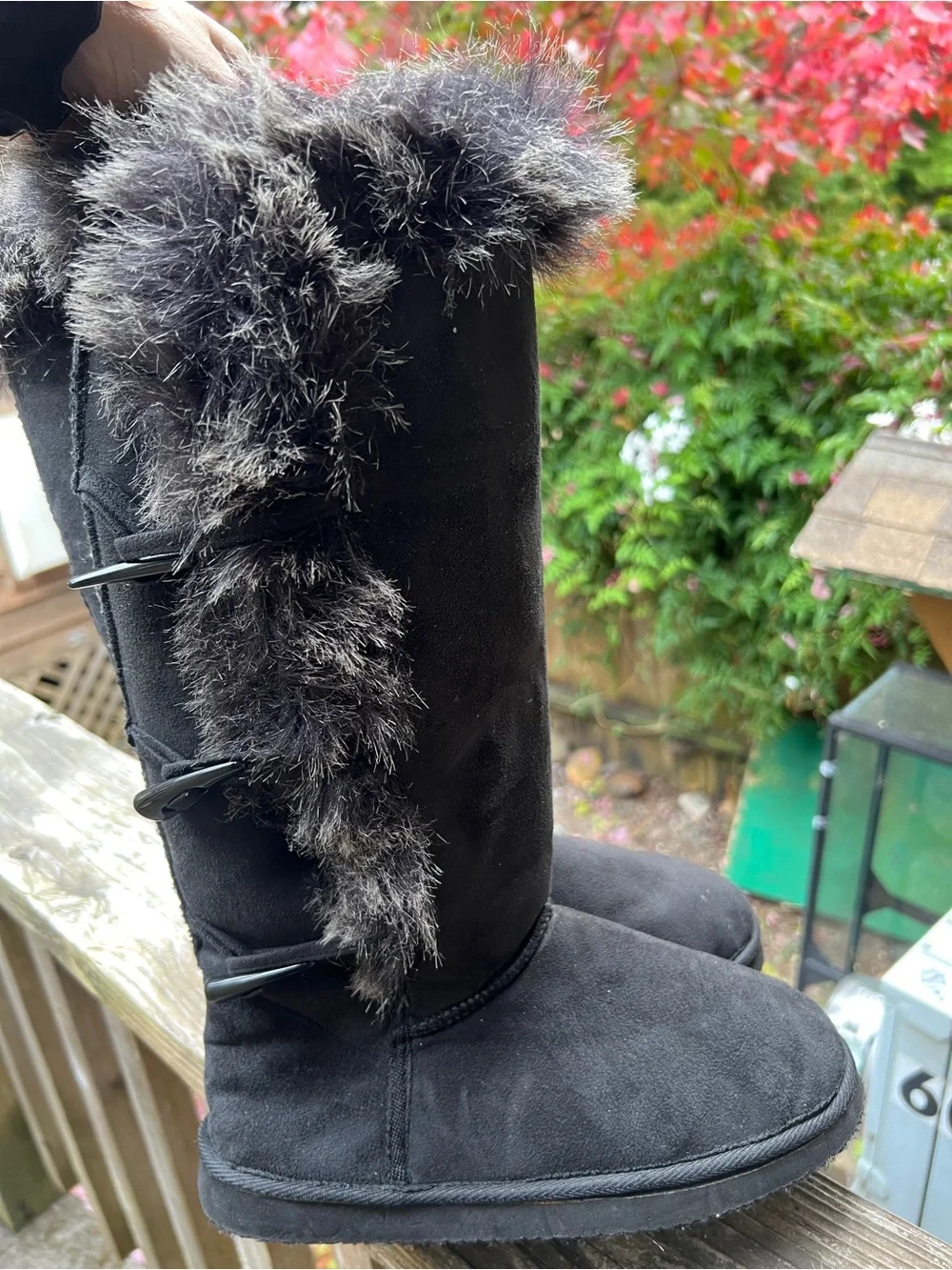 Black Faux Suede Fur Tall Winter Boots Ski Apres